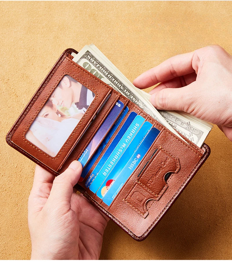 Portefeuille en cuir véritable pour hommes, deux sacs pliants, porte-cartes RFID, portefeuille pour hommes, portefeuilles de luxe de haute qualité, carrés