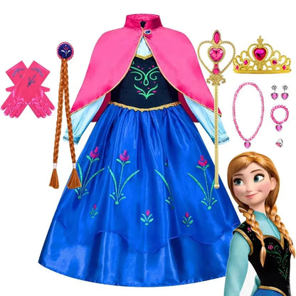 Frozen Anna Princess Girl Dress Halloween Cosplay 2026 Party Costume Snow Queen Princess Clothes Children Outfit 2-10 Y