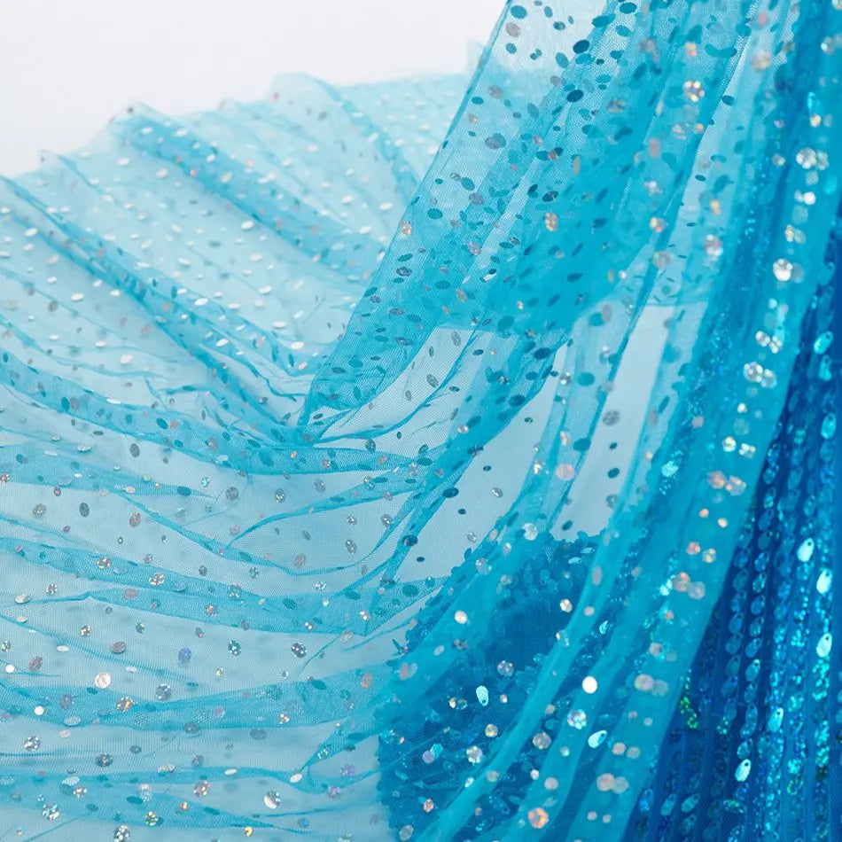 Children Carnival Blue Sequins Elsa Cosplay Dress Girls Elegant Blue Princess Costume Kids Halloween Birthday Party Clothes