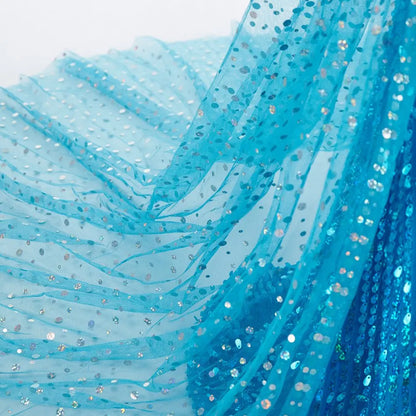 Children Carnival Blue Sequins Elsa Cosplay Dress Girls Elegant Blue Princess Costume Kids Halloween Birthday Party Clothes
