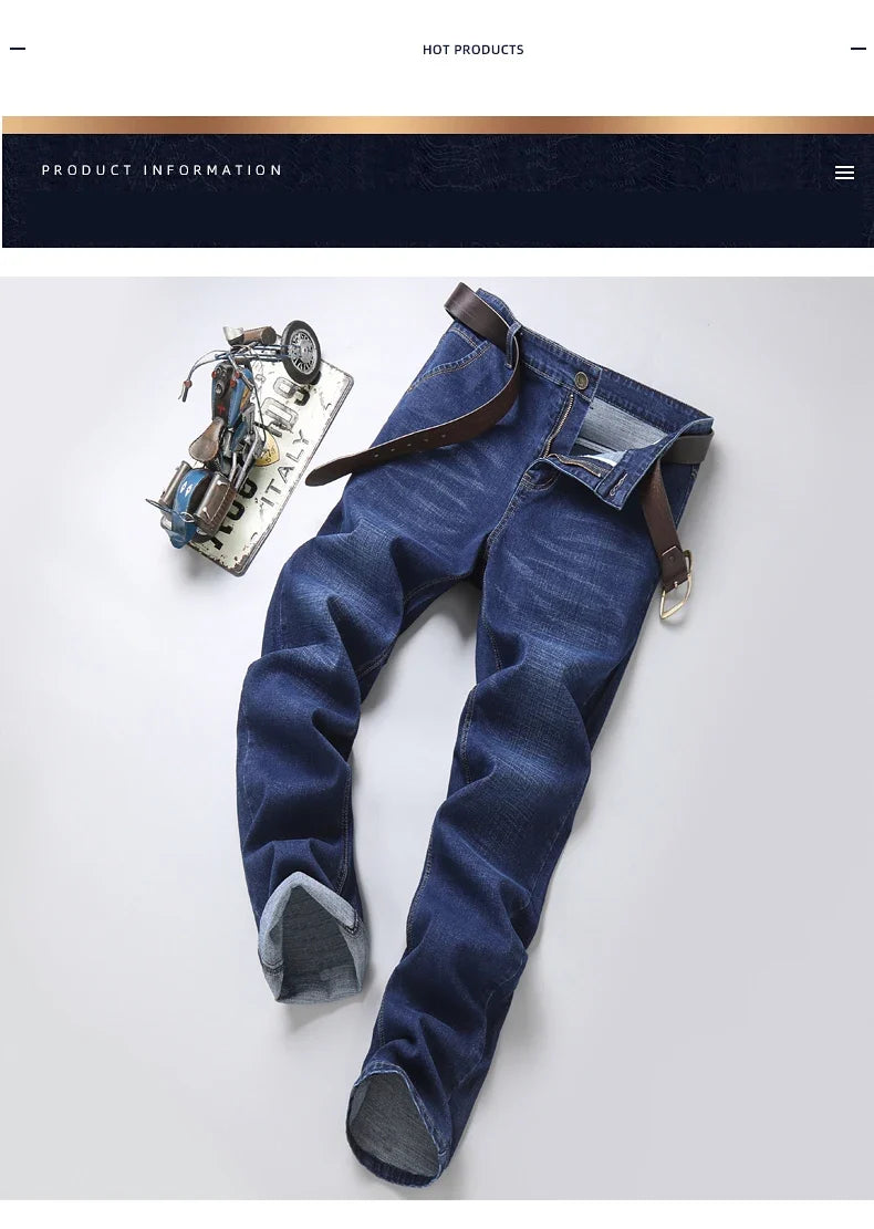 New Men's Fashion  Business Casual Stretch Slim Jeans Classic Trousers Denim Pants Male Black Blue
