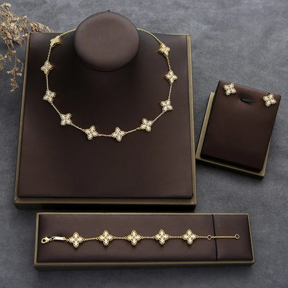 Luxury Flower Statement Necklace earring ring BraceletJewelry Set For Women Wedding Party Full Zircon Dubai Bridal jewelry N0555