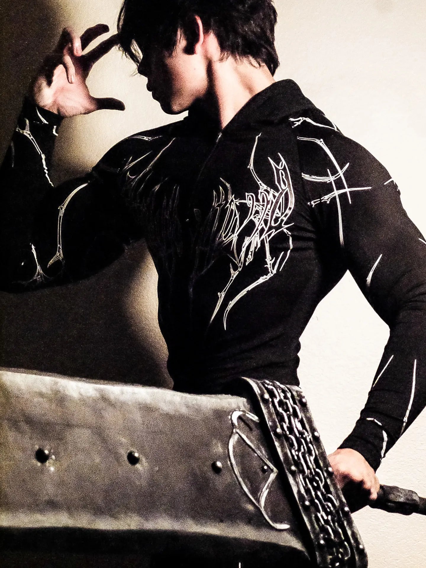 2026 Spring Summer New Men's Black Hooded Sports Compression Long Sleeve Shadow Style Street Subcultural Style