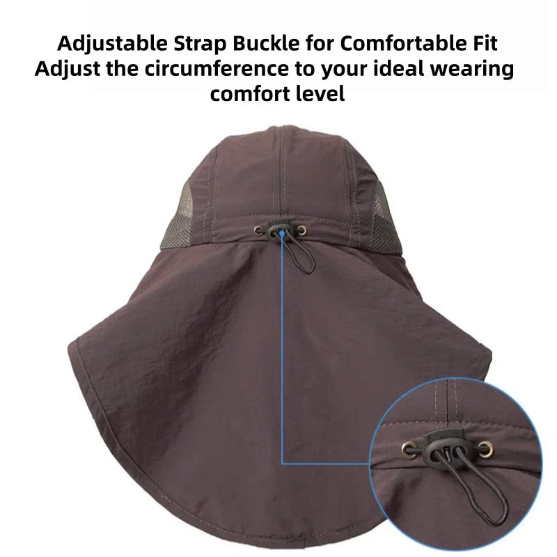 Men Women Wide Brim Sun Hat With Neck Flap Adjustable Breathable Safari Cap For Fishing Hiking Cycling Outdoor Sports