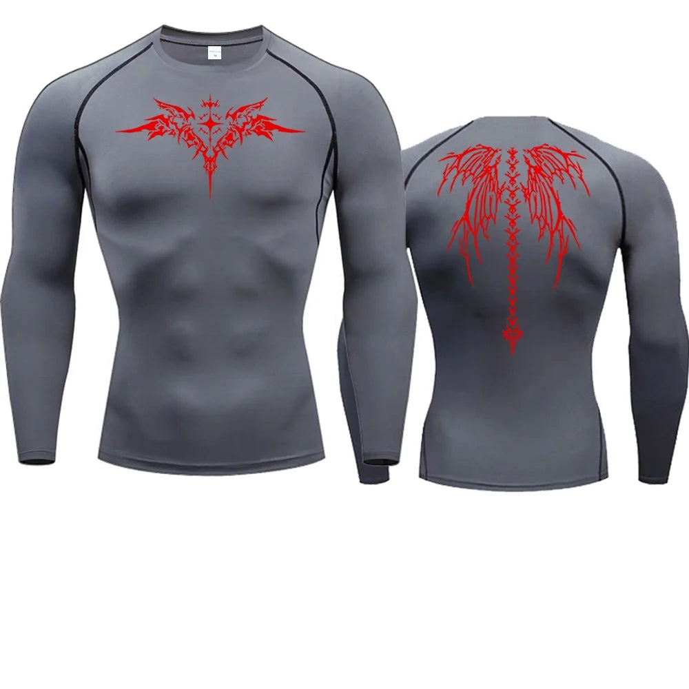 Men's Compression Shirt Anime Print Gym Sport Quick Dry Gym TShirts Fitness Athletic Undershirts Elasticity Tops Tee Summer Male