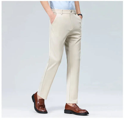 Men's Stretchy Casual Pants Business Suit Pants Spring Summer Breathable Dress Pants Full Length Homme Work Trousers