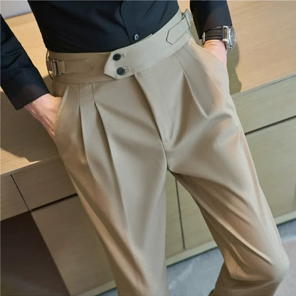 British Style Autumn New Solid High Waist Trousers Men Formal Pants 2025 High Quality Slim Fit Business Casual Suit Pants Hommes