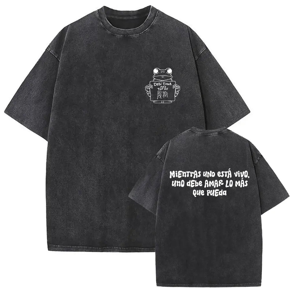 Rapper Bad Bunny Washed Vintage T-shirt Debi Tirar Mas Fotos DTMF World Tour 2026 T Shirts Men Women Fashion Hip Hop T-shirts