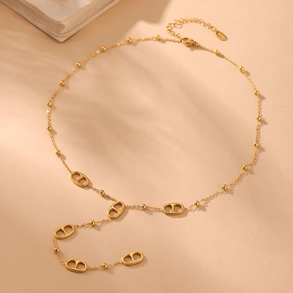 Fashion Long Chain Stainless Steel Necklacs For Women PVD Real Gold Plated Metal Female Collar Party Banquet Jewelry