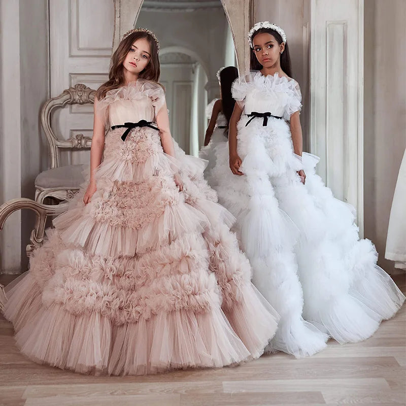 Customized Fashion Ball Gown Baby Flower Girl Dresses Tulle Children Kids Wedding Party Prom Evening Princess Gowns