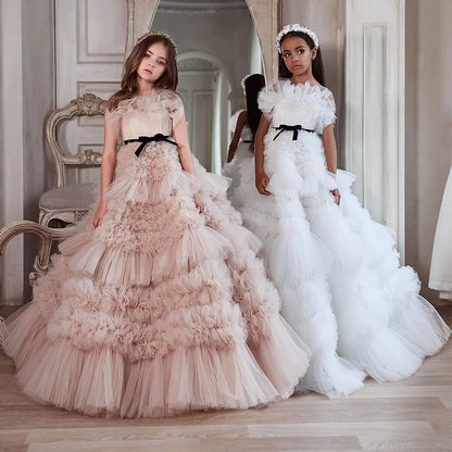 Customized Fashion Ball Gown Baby Flower Girl Dresses Tulle Children Kids Wedding Party Prom Evening Princess Gowns