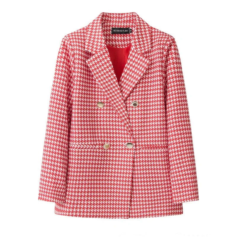 Casual Plaid Women's Suit Jacket Spring Autumn New Style Large Size Street Style Top Quality Polyester Commute Style Fashionable
