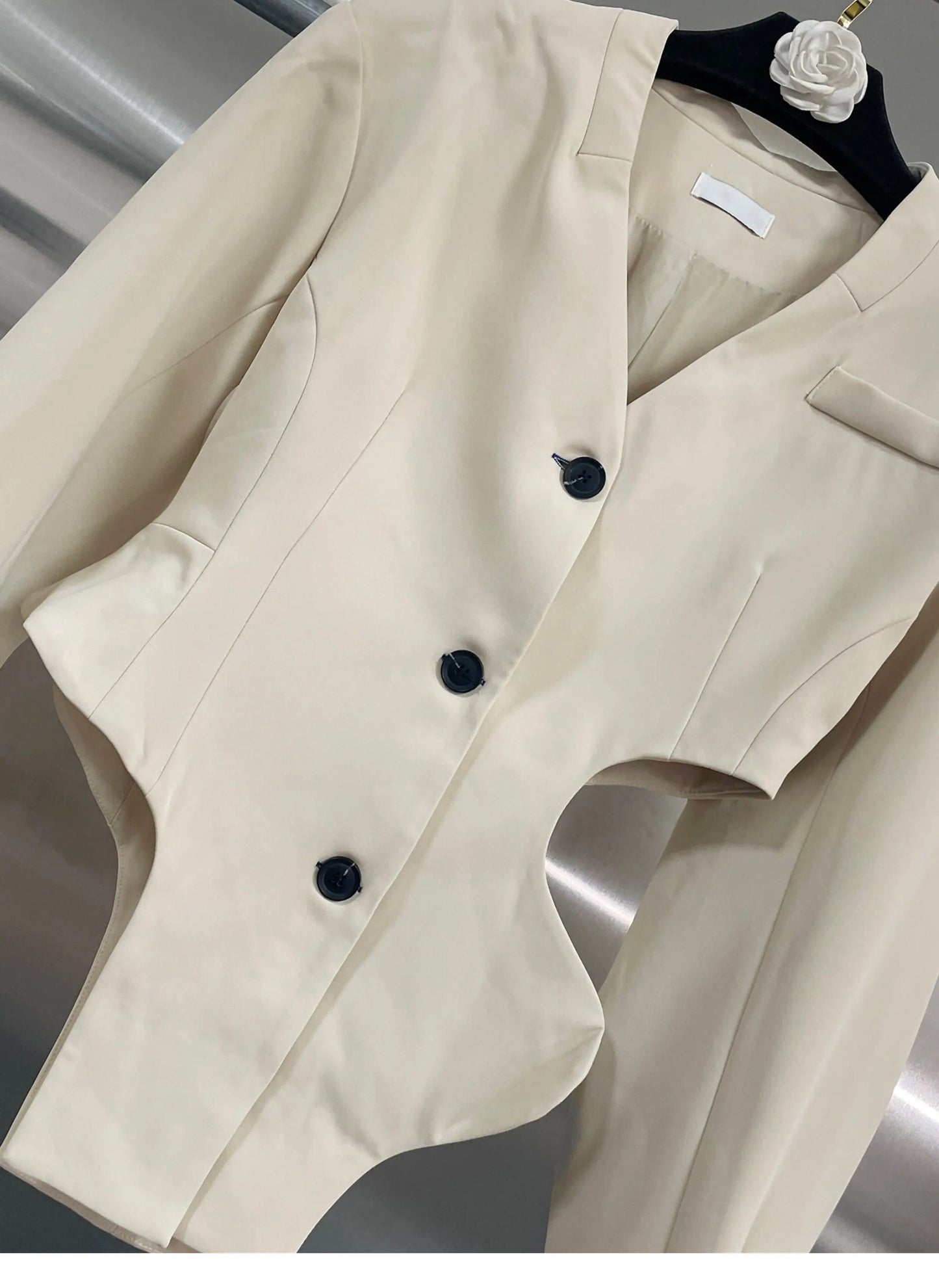 Chic Elegant & Hot Girl Style Apricot Blazer, Unique Asymmetrical Design with Cutout Detailing, Fashionable Suit Jacket