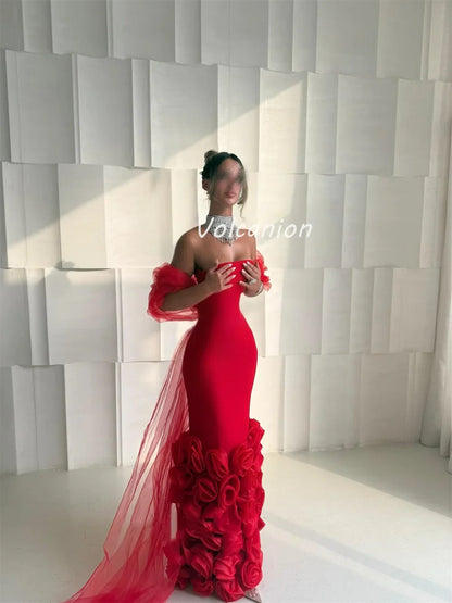 Customized High Quality Intricate Jersey Handmade Flower Pleat Column Off-the-shoulder Long Dresses Bespoke Occasion Dresses