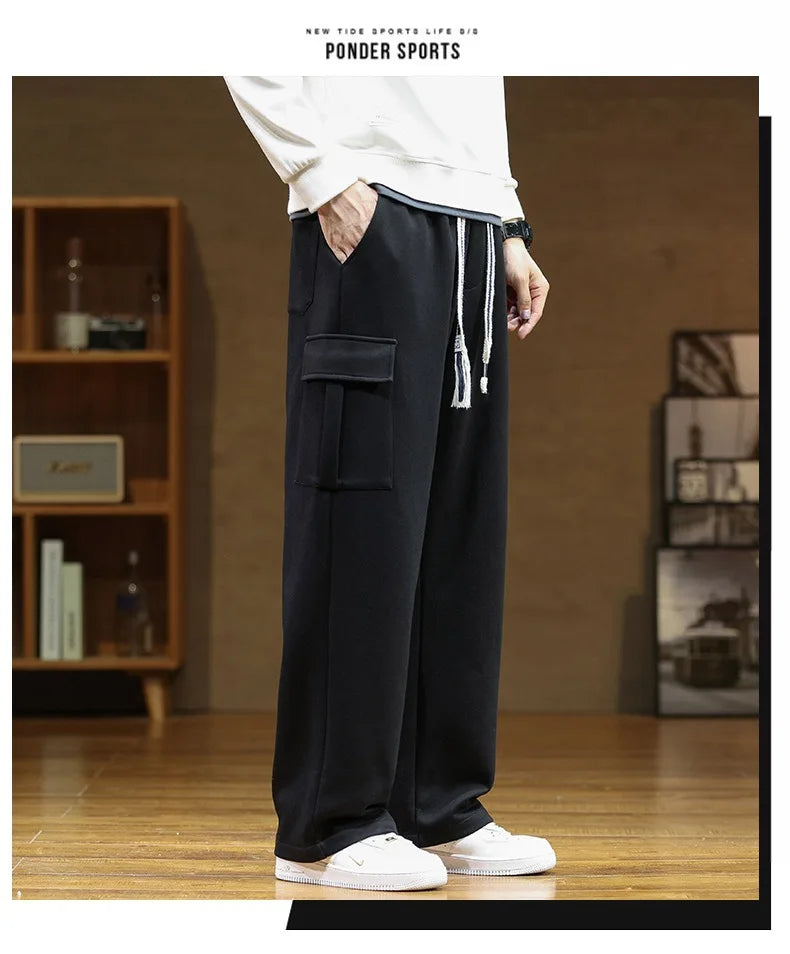 2026 New in Wide Leg Pants Men Autumn Straight Elastic Waist Baggy Cargo Trouser Male Relaxed Streetwear Sweatpant Plus Size Big