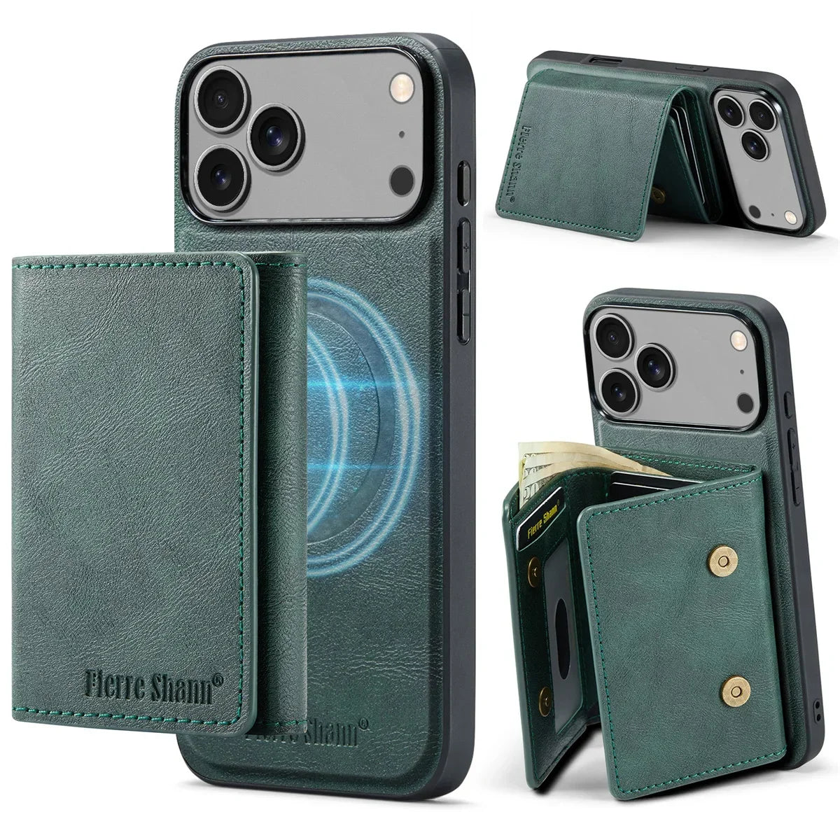 Wallet Cards Slot Leather Phone Case for IPhone 17 Air 17 Pro Max 15 16 Plus 14 13 12 11 Magnetic Magsafe Kickstand Back Cover