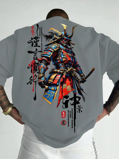 Men New Summer Street-style T-shirt with Cartoon-style Samurai Pattern Suitable for Daily Wear Suitable for Both Men and Women