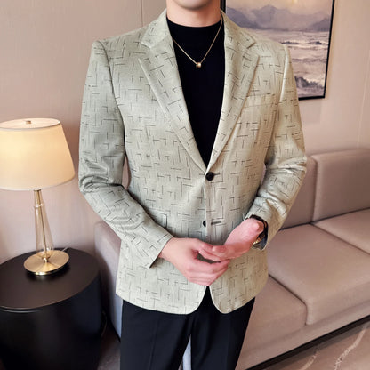 High Quality Jacquard Suit Jacket for Men 2025 Fashion Korean Style Slim Fit Business Casual Wedding Social Dress Coats 4XL-M
