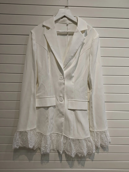 Elegant Lace Blazer Coat Women Fashion Office Lady Full Sleeve Single Breasted Jackets 2025 New Autumn Black Casual Slim Coats