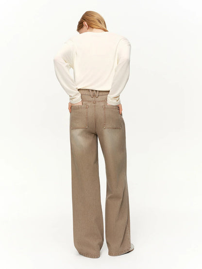 2026 Spring Women's High Waist Retro Washed Straight Leg Denim Pants - Versatile Elegant Design for Casual and Daily Wear