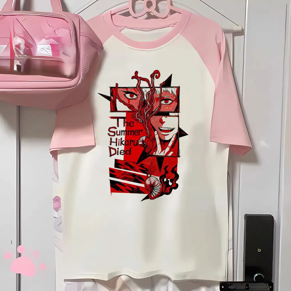 the Summer Hikaru Died top tees women aesthetic women 2000s Breathable top tees Pop Culture 2000s Grunge Psychedelic graphic