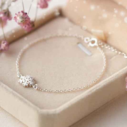 100% Argent Sterling 925 Givré Flocon de Neige Simple Pour Femmes Bracelet Chaîne Ajustable Bijoux en Argent Sterling