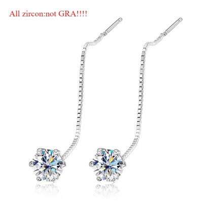 5/6.5mm Tassel Moissanite Drop Earrings Lab Diamond Sparkling Women Wedding Jewelry Pure 925 Silver Plated 18K Earring