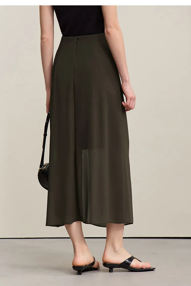 Women's Skirt 2026 Summer Elegant Chiffon Midi Skirt Pleated Side Slit Office Casual Versatile Women's Clothing 12612002
