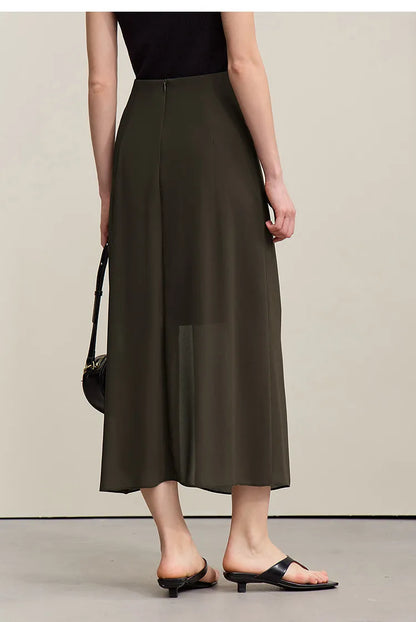 Women's Skirt 2026 Summer Elegant Chiffon Midi Skirt Pleated Side Slit Office Casual Versatile Women's Clothing 12612002