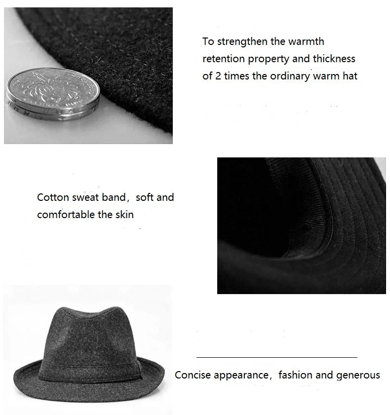 Winter Solid Woollen Fedoras For Men Top Jazz  Hat Adult Bowler Hats Classic Version Chapeau Hats