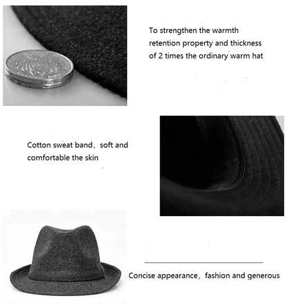 Winter Solid Woollen Fedoras For Men Top Jazz  Hat Adult Bowler Hats Classic Version Chapeau Hats