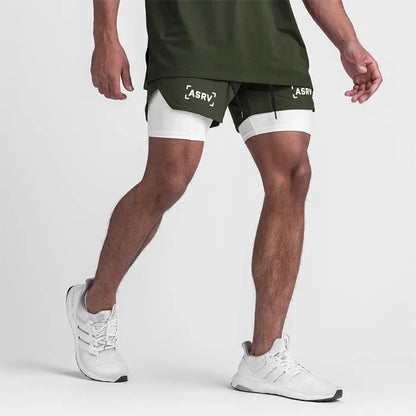 Mens Quick Dry 2 in 1 Double-deck Shorts Gym Fitness Basketball Jogger Short Pants Summer Sports Workout Bottoms Sweatpants