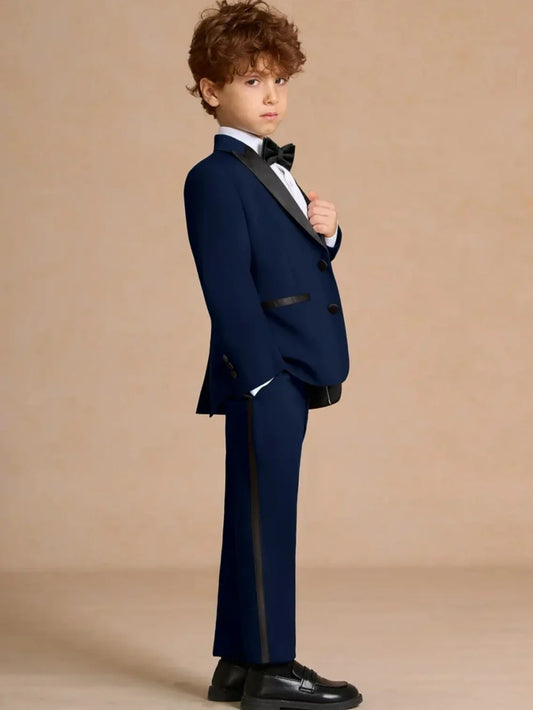 Blue Smart Kids Regular Fit Suits 2 Pieces Jacket Pants For Graduation Ceremony Handsome Peak Lapel Suit Set For Boys 2-20T