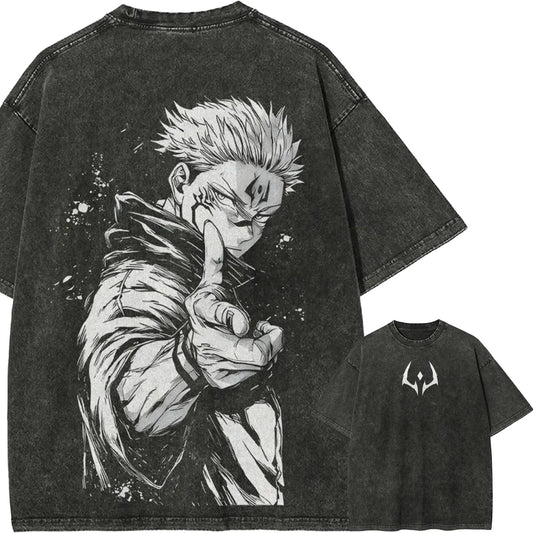 Jujutsu Kaisen Ryomen Sukuna T-Shirt Men Yuji Itadori Graphic Tee Vintage Washed Oversized Cotton Anime Streetwear Clothing