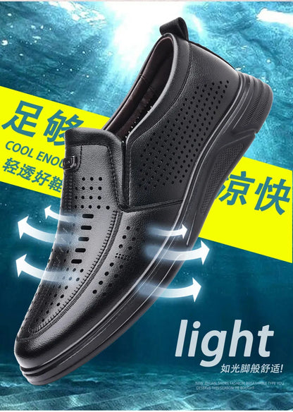 Spring Summer New Hallow Leather Shoes for Men Solid Color Fashion Dress Shoes Male Soft Sole Business Casual Shoe Man