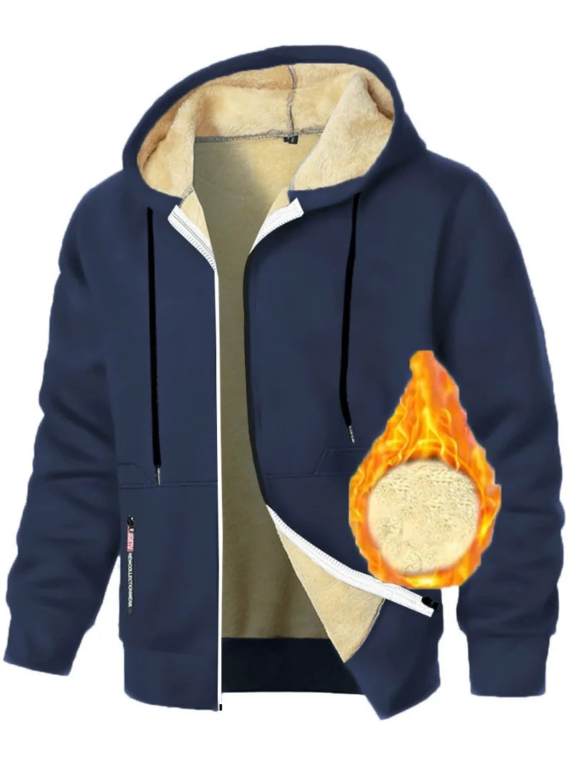 Casual Hoodies for Men Heavyweight Fleece Sweatshirt Thick Sherpa Lined Hooded Zipper Jacket Thick Streetwear Coats
