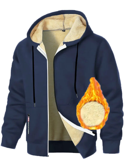 Casual Hoodies for Men Heavyweight Fleece Sweatshirt Thick Sherpa Lined Hooded Zipper Jacket Thick Streetwear Coats