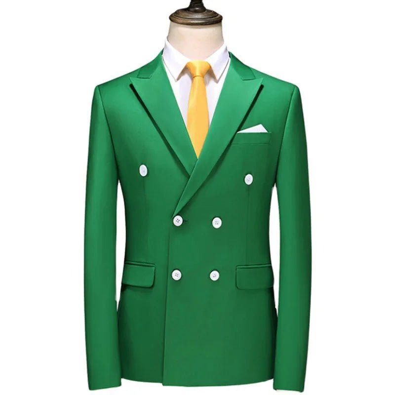 17 Colors Men Fashion Double Breasted Suit Jacket Korean Classic Solid Color Formal Business Office Slim Casual Wedding Blazers