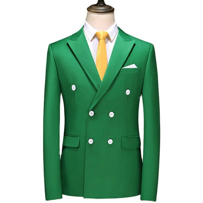 17 Colors Men Fashion Double Breasted Suit Jacket Korean Classic Solid Color Formal Business Office Slim Casual Wedding Blazers