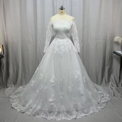 Customizead Ball Gown Wedding Dress Long Sleeves Lace Sequin Appliques Plus Size  Formal Bridal Dresses Princess Wedding Gowns