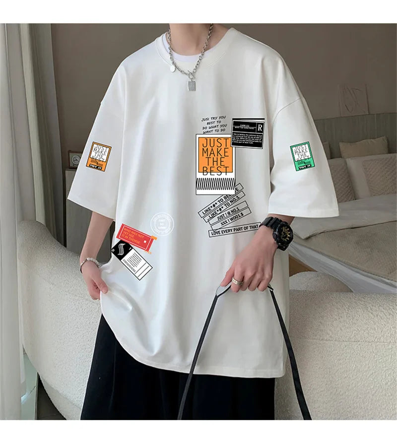 Men's Cotton T-shirts White Mens Oversized T Shirt Summer Casual Wear Letter Print Tee Shirts Fashion for Men 5XL Male Clothes