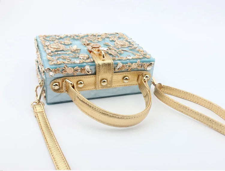Luxury Designer Shimmer Acrylic Box Glitter Rhinestones Diamond Evening Bag Wedding Party Clutch Purse Shoulder Messenger Bag
