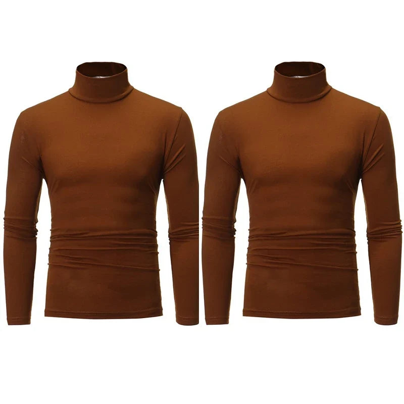 2pcs Men Thin Warm Tops Men's Autumn Long-sleeved Thermal Underwer Male High Collar Fashion T-shirt