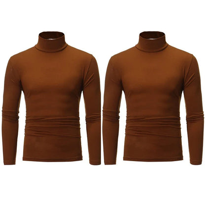 2pcs Men Thin Warm Tops Men's Autumn Long-sleeved Thermal Underwer Male High Collar Fashion T-shirt