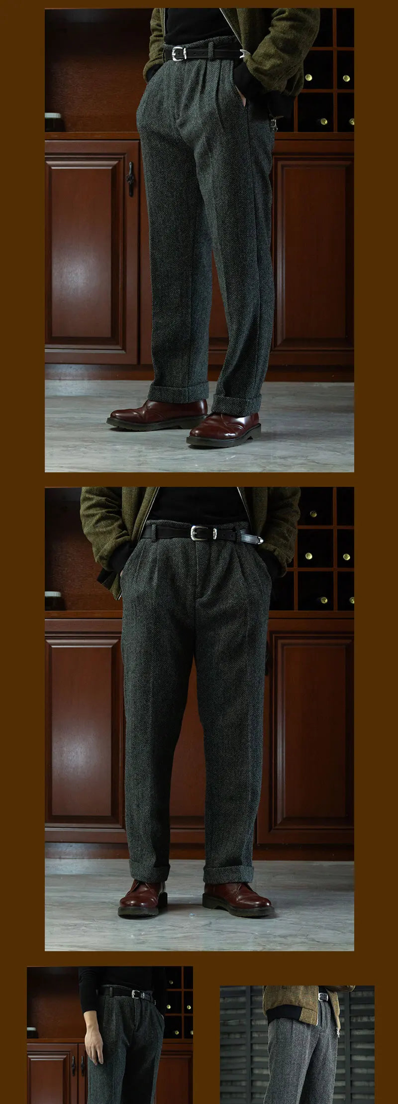 American Vintage Hollywood Waist Wool Tweed Casual Pants Hollywood Classic Loose Straight Leg Pants