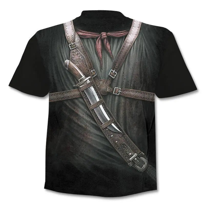 New retro street punk motorcycle men's T-shirt 3D shirt casual fashion hip-hop horror short sleeved round neck men's clothing