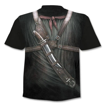 New retro street punk motorcycle men's T-shirt 3D shirt casual fashion hip-hop horror short sleeved round neck men's clothing