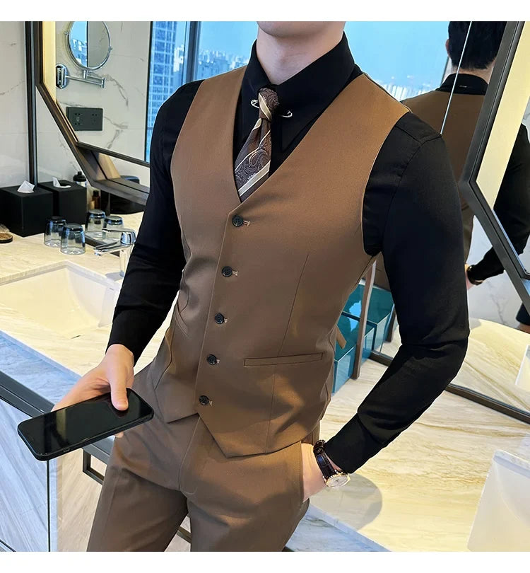 ( Vest + Pants) Men Luxury High Quality Business Suit Vest 2 pieces Formal Groom Wedding Dress Vest Set Fashion Club Clothing