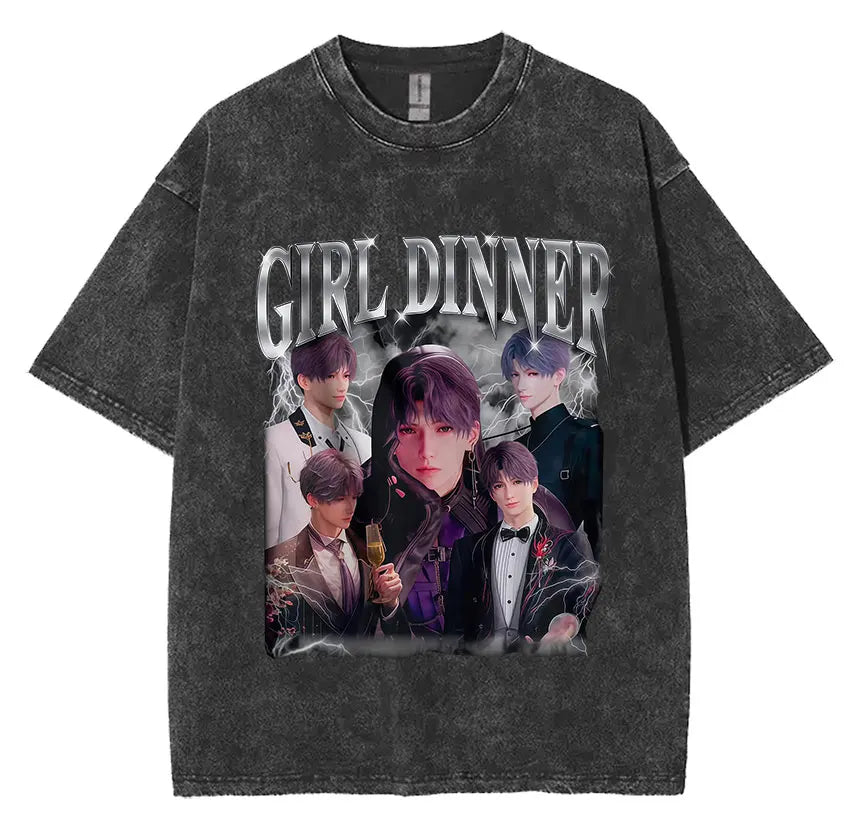 Sylus Love and Deepspace Vintage Washed T Shirts Girl Dinner Summer Harajuku Graphic T-Shirt Men's Women Oversized Cotton Tshirt