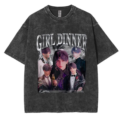 Sylus Love and Deepspace Vintage Washed T Shirts Girl Dinner Summer Harajuku Graphic T-Shirt Men's Women Oversized Cotton Tshirt